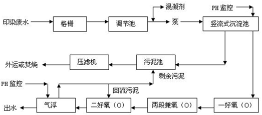 印染廢水現(xiàn)場流程圖